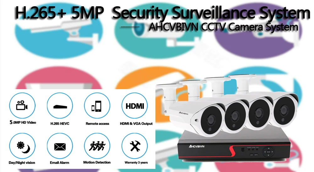 H.265 Видеонаблюдение DVR NVR 8CH система с 4 шт. Full HD 5.0MP низкой освещенности комплект камеры AHD 3,6 мм объектив открытый видео набор для наблюдения