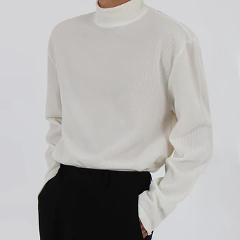

2019 Autumn And Winter New Men's Half-high Collar Pullover Fashion Casual Solid Color Loose Sweater Black / White M-2XL