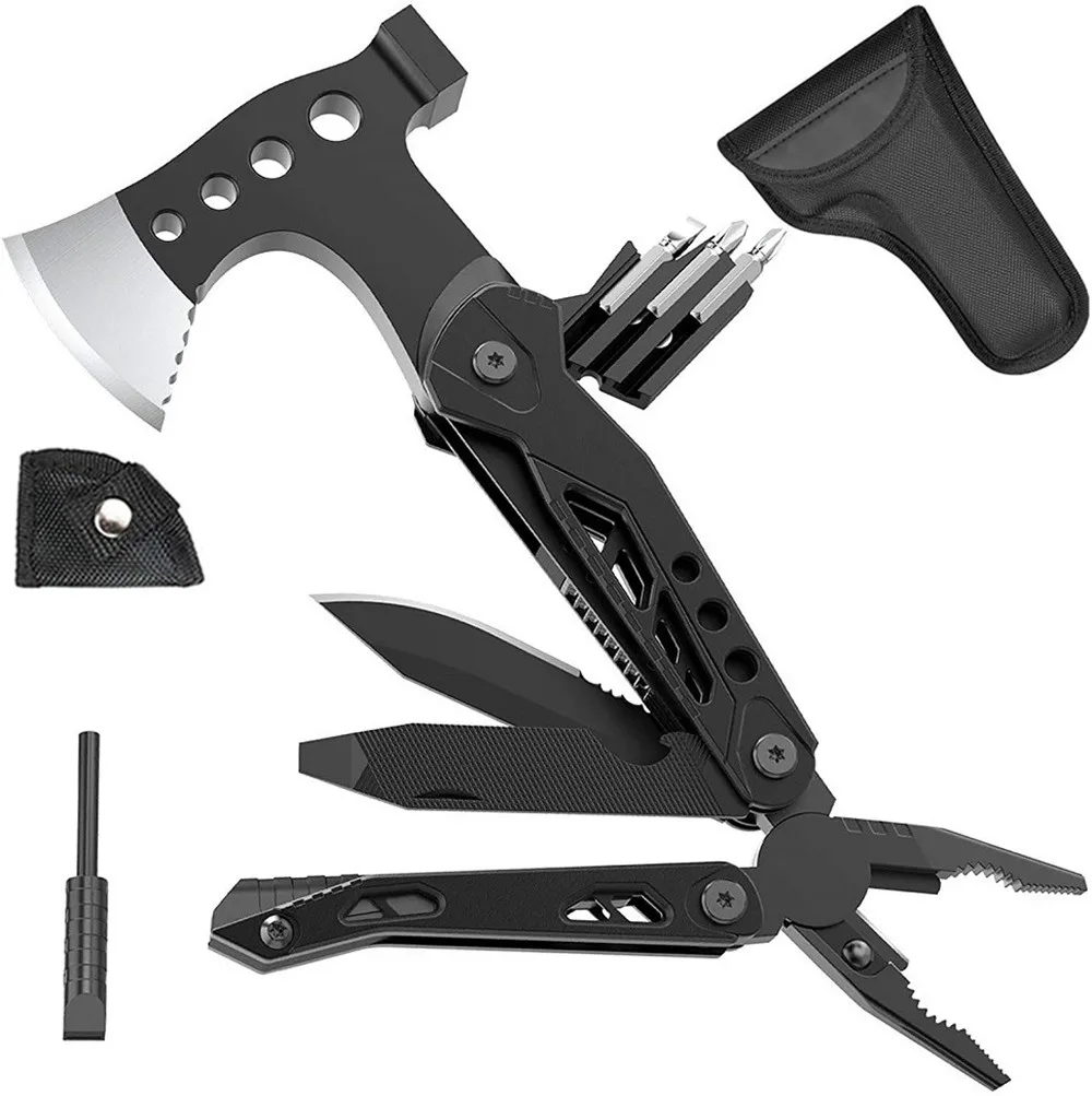 

Camping 15-in-1 Pocket Multitool with Knife Axe Hammer Plier Bottle Opener Multi-tool Survival Kit for Fishing Hunting Hiking