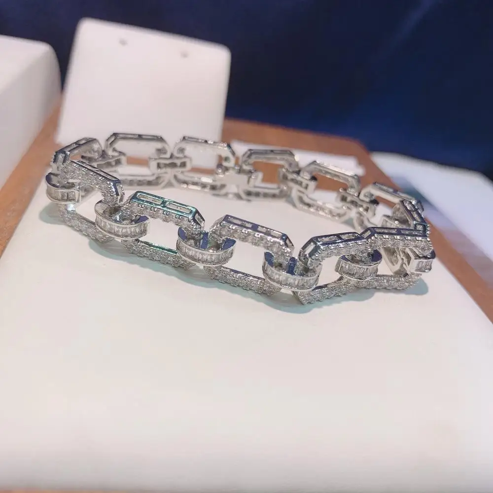 HIBRIDE Square Link Chain Bracelet Bangles Cubic Zircon CZ Vintage Bohemian Cuff Bracelets For Women Femme Fashion Jewelry B-155 - Image 3