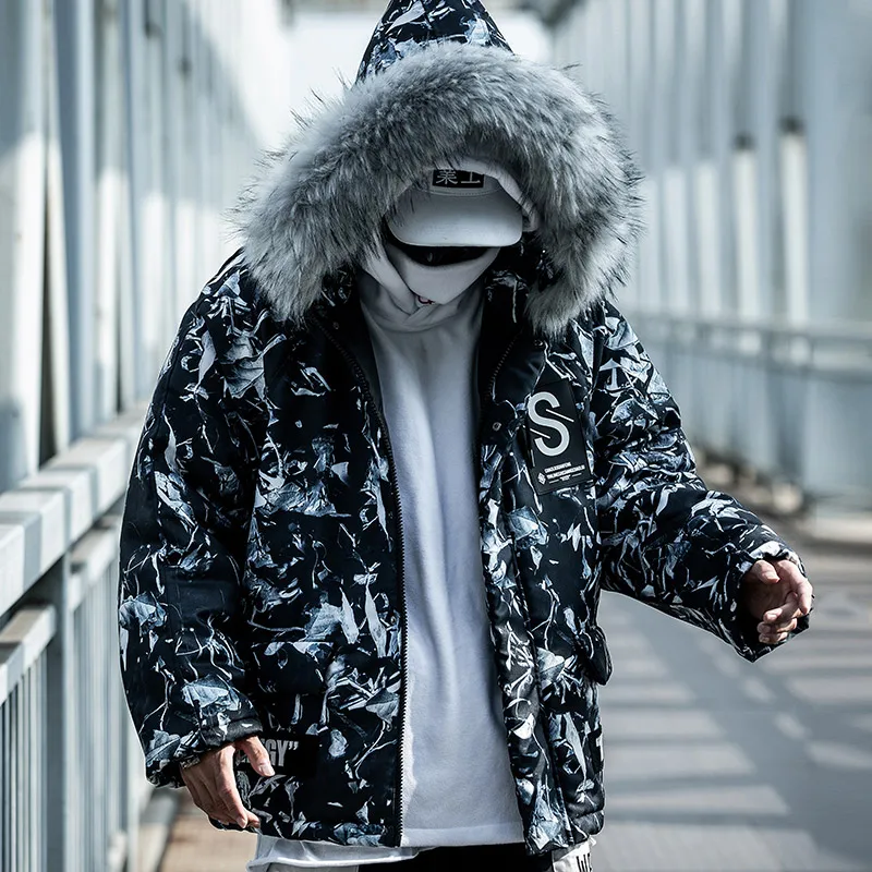 2019 Winter Camo Hooded Jacket Men Fur 
