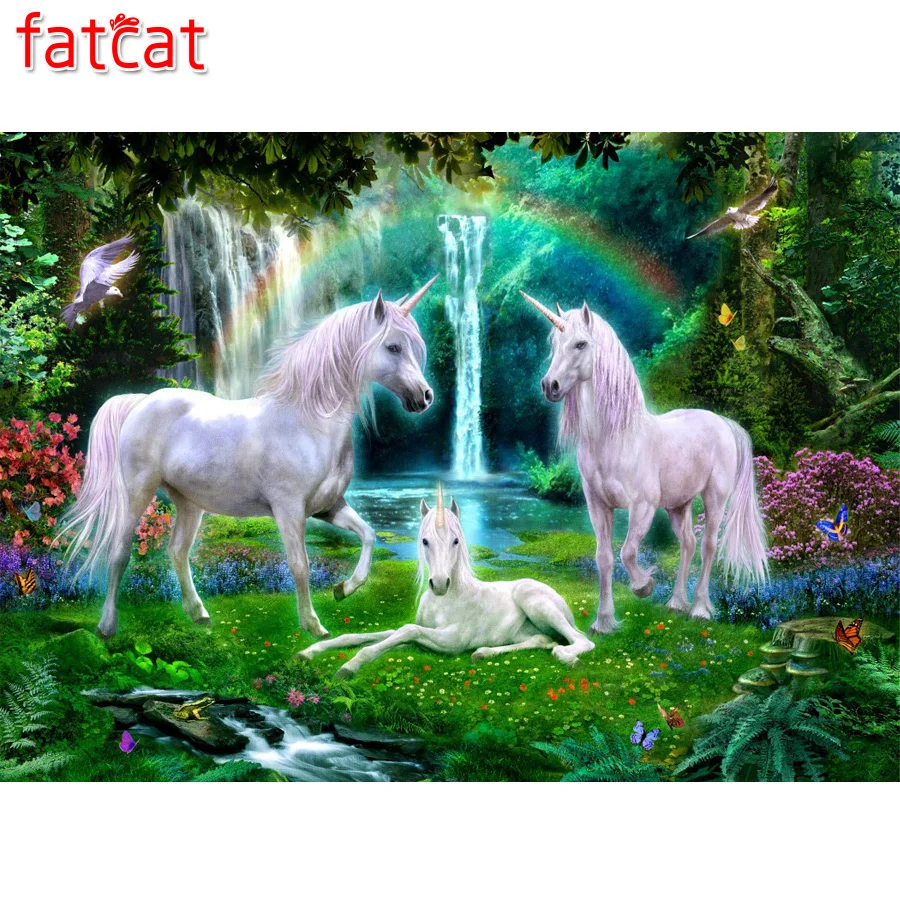 FATCAT 5d diy Алмазная картина радуга Белый Единорог полный квадратный животные