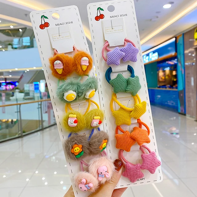 10/20/24 Pcs/Set Baby Girls Cute Cartoon Flower Scrunchies Rubber Bands Children Lovely Elastic Hair Bands Kids Hair Accessories Cartoon star-20 Pcs