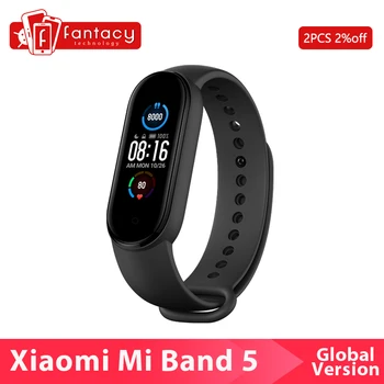  Xiaomi Mi Band 5 с сенсорным экраном 1,2 дюйма, фитнес браслет Miband 5, пульсометр, спортивный водонепроницаемый 