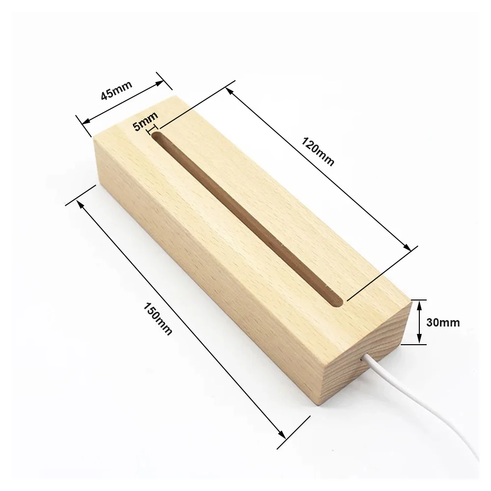 Base luminosa retangular de madeira sólida, base