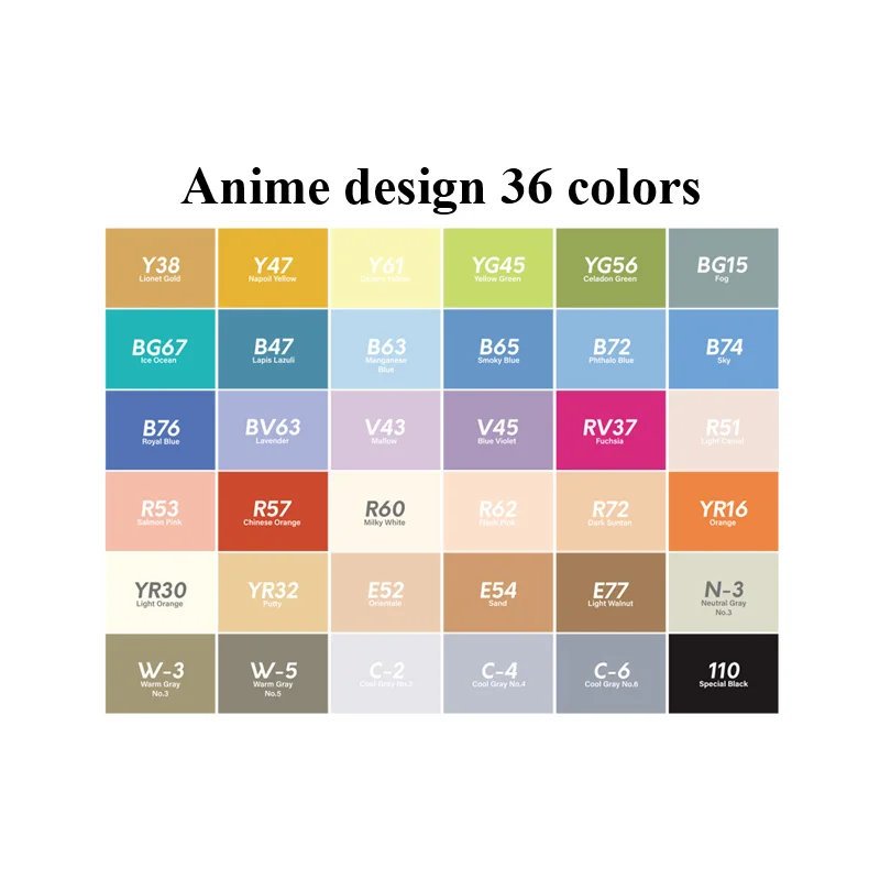 Anime-36colors Croma маркер для рисования кисть 12/24/36/48/60/72/216 Цвета эскиз на спиртовой основе фломастеры двуглавый манга ручки для дизайна товары для рукоделия - Цвет: Anime-36colors