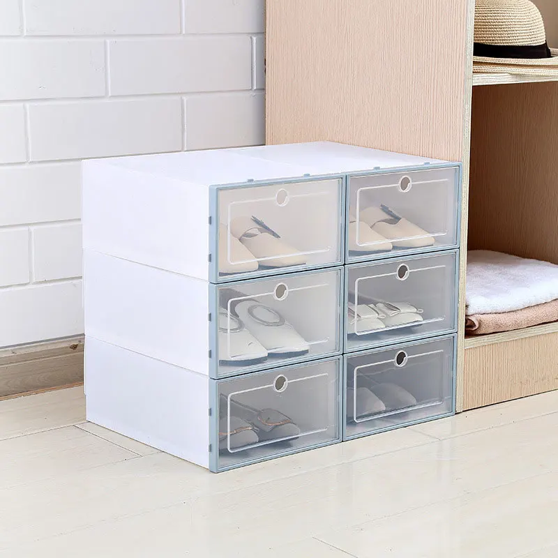 6 шт./компл. шкаф для хранения коробка для обуви обувной шкаф Пластик утолщенной перевернуть обуви приемная коробка прозрачный прочный ящик с защитой от пыли - Цвет: White Blue