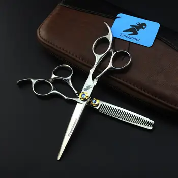 

6 inch Professional SLIVER Hairdressing scissors set Cutting and Thinning Barber hair shears salon High quality 440C
