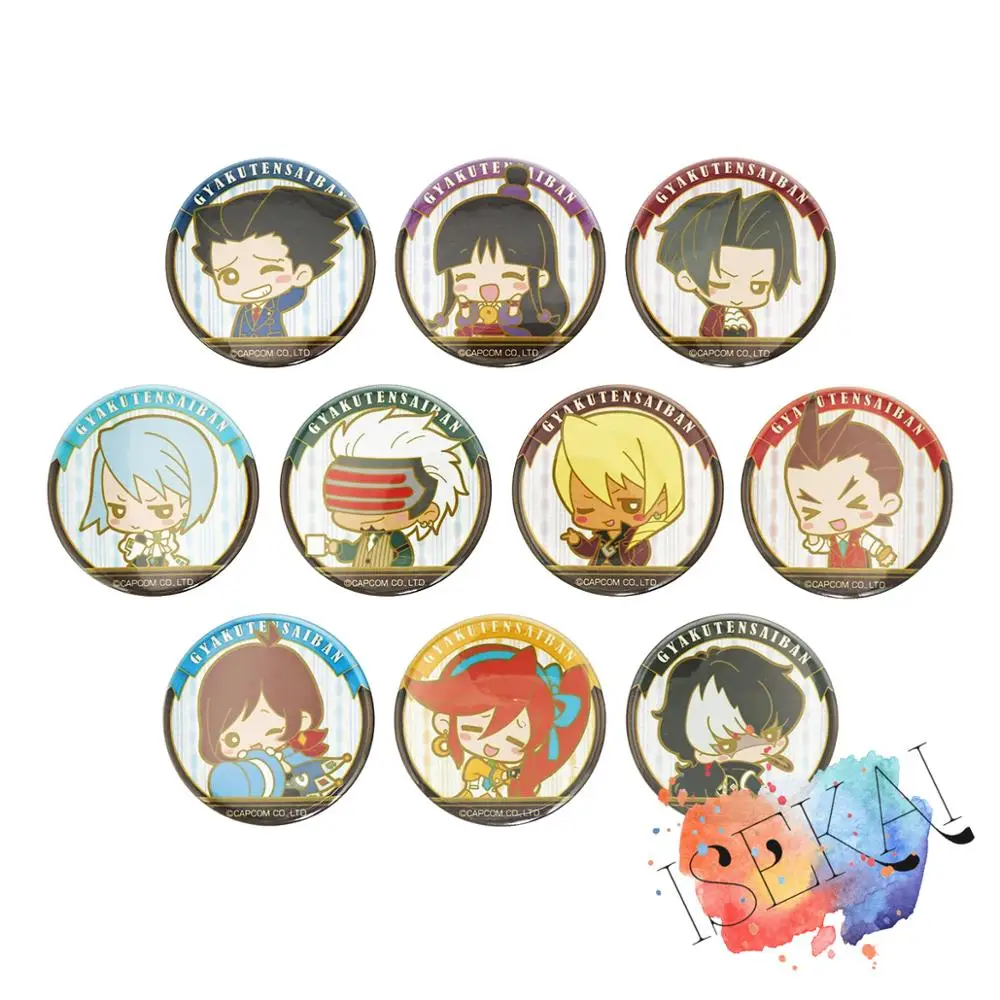 

50mm Gyakuten Saiban Game Badge Ace Attorney Phoenix Wright Apollo Justice Athena Cykes Maya Fey Metal Badge Brooch Pin