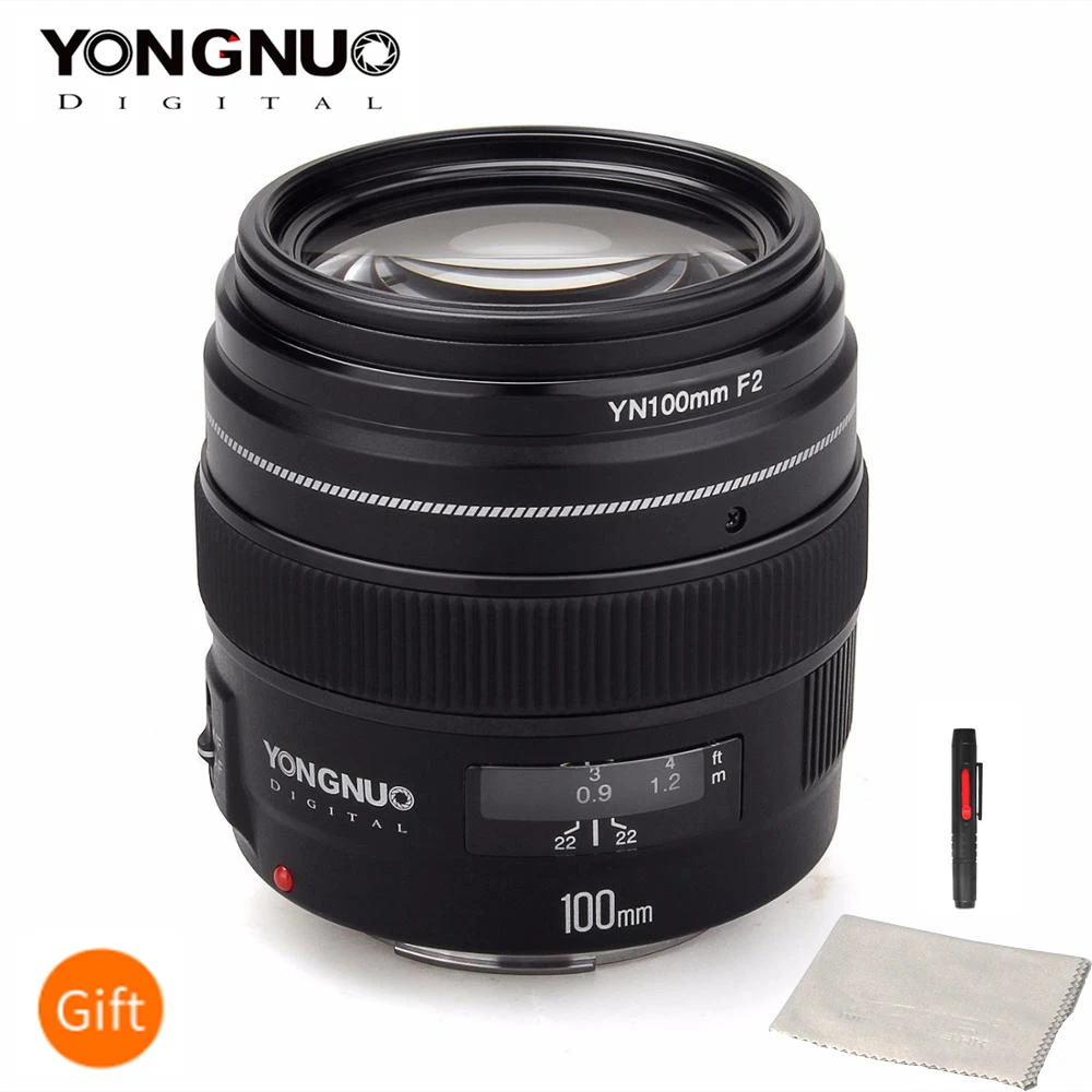 Светодиодная лампа для видеосъемки YONGNUO 100 мм YN100mm F2 фиксированным фокусным расстоянием большой апертурой Средний Телеобъектив Объектив с фиксированным фокусным расстоянием объектив IS USM для Canon EF крепление 5D 5D Характеристическая вязкость полимера 1300D T6 760D 1300D Nikon Камера