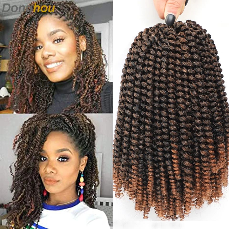 Ombre Spring Twist Hair 8 Inch Spring Twist Crochet Hair For Women Kinky Curly Twist Synthetic Braiding Hair 30 Strands/Pack 2