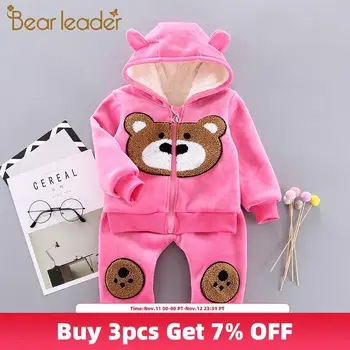 

Bear Leader 2020 New Baby Boys Winter Warm Outfits 2PCS Zipper Long Sleeve Jackets with Hat and Pants Kids Girls Cartoon Suits