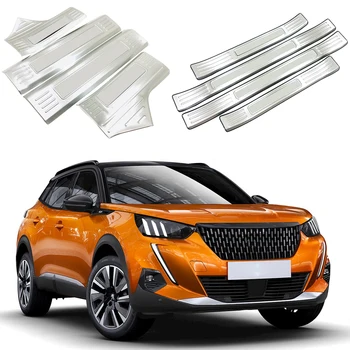 

For Peugeot 2008 2020 Car Door Sill Protector Stainless Steel Scuff Plate Door Sill Cover Trim 8pcs