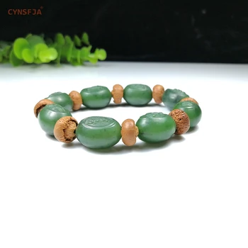 

CYNSFJA New Rare Real Certified Natural Hetian Jasper Jade Amulets Men's Lucky Jade Kwan-yin Bracelets High Quality Best Gift
