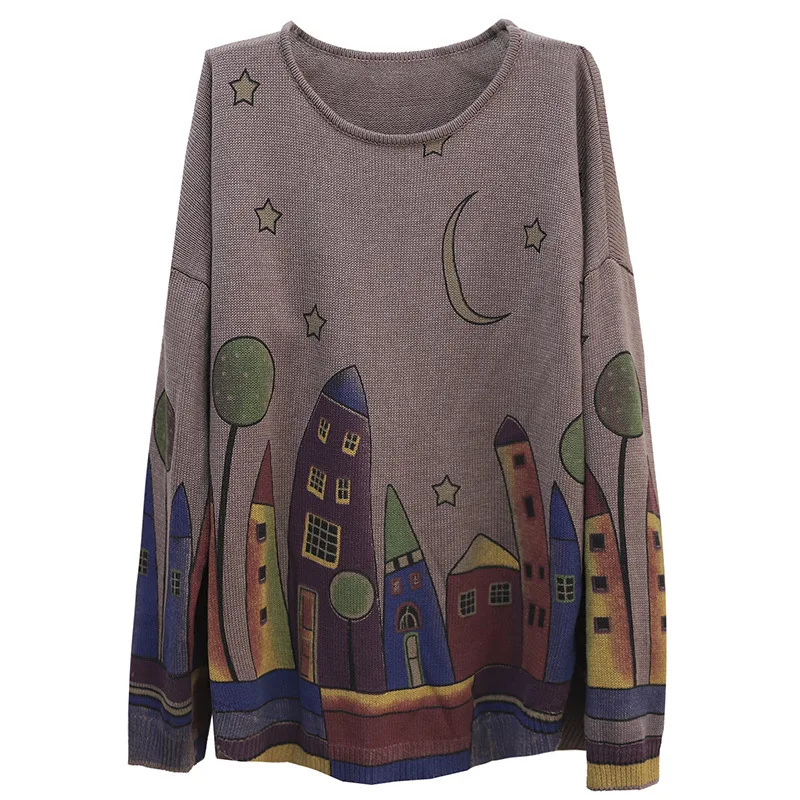 

2020 British Style Spring Fashion Ladies Casual Printed Sweaters Women Loose Oversized Pullovers Female Knitted Jumpers