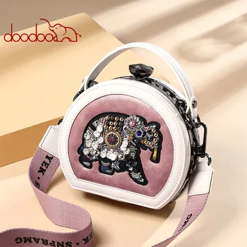

Bag Woman 2019 Portable Diamond Small Circle Package Elephant Embroidery Single Shoulder Satchel luxury handbags women designer