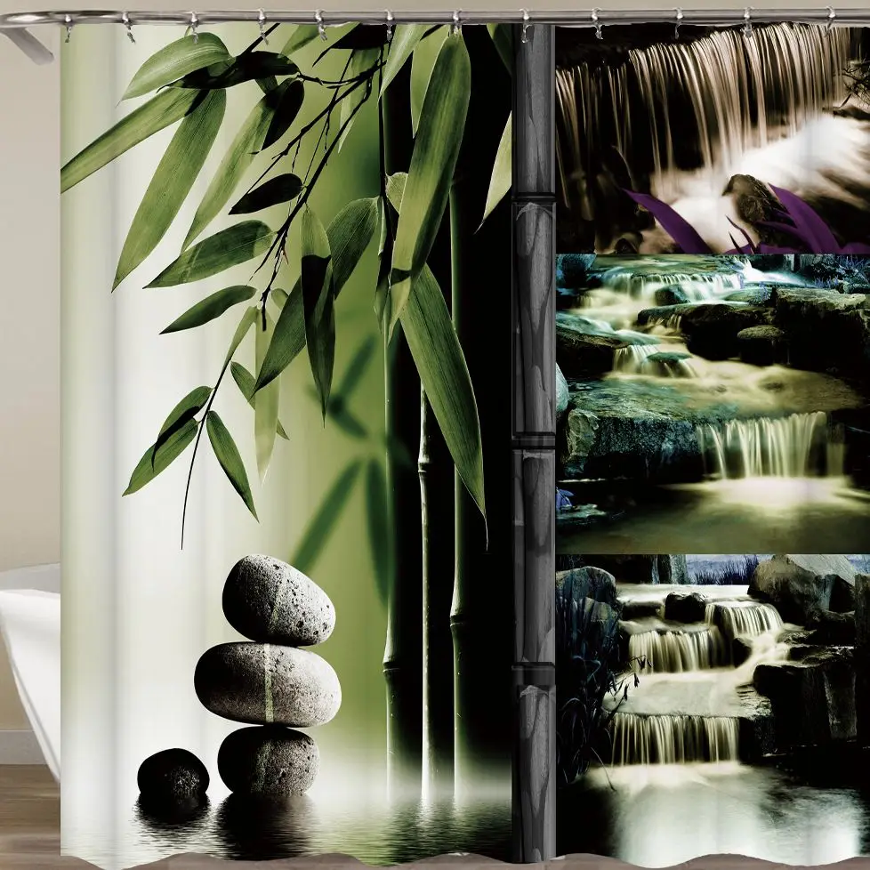 Дзен душ украшение для дома, для занавесок 3D ванна шторы с крючками зеленый Bamboos ванная комната дзен сад Будда Шторка для ванной или коврик - Цвет: yl0335