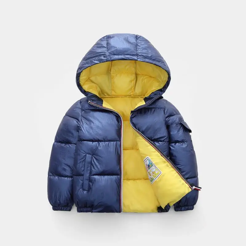 Новая детская зимняя куртка для детей, повседневная куртка с капюшоном для мальчиков и девочек серебристого и золотистого цвета одежда для малышей, куртка Детская куртка зимний комбинезон