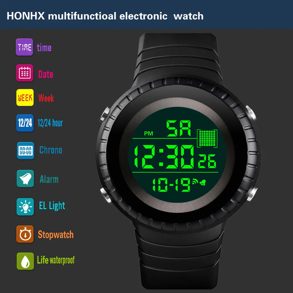 Качественные кварцевые часы honhx роскошный для мужчин и женщин цифровой светодиодный часы Дата Спорт на открытом воздухе электронные часы relógio feminino#930