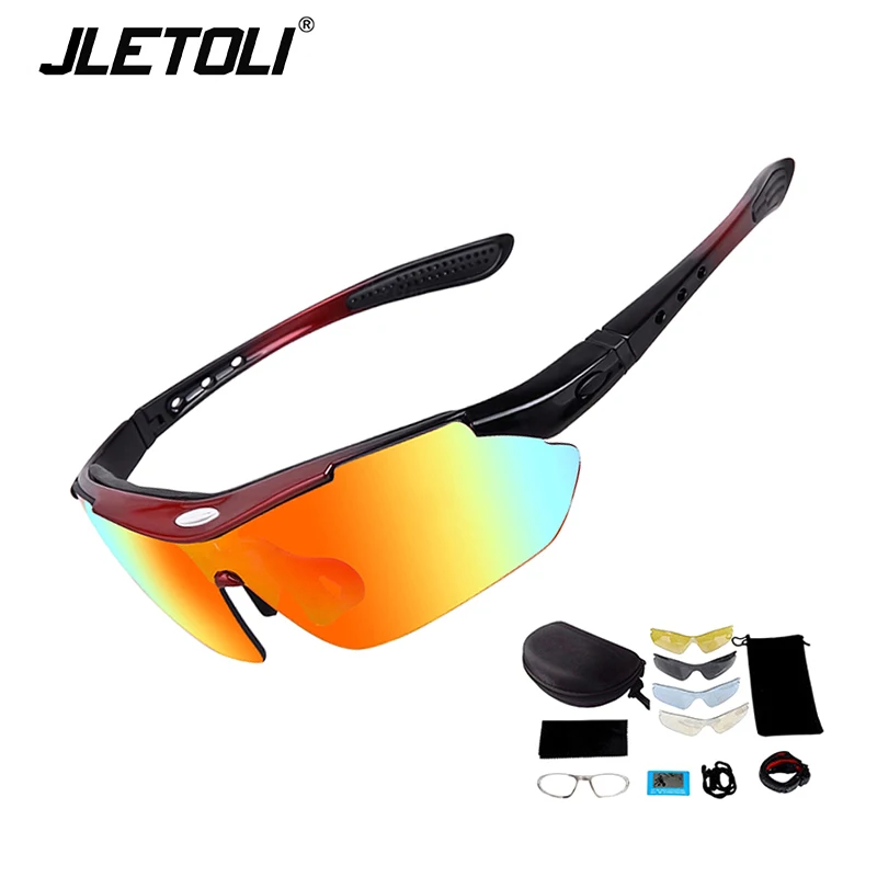 red black JLETOLI велосипедные очки поляризационные велосипедные очки Спорт на открытом воздухе, рыбалка солнцезащитные очки велосипед очки 99% УФ Защита 5 линз - Цвет: red black