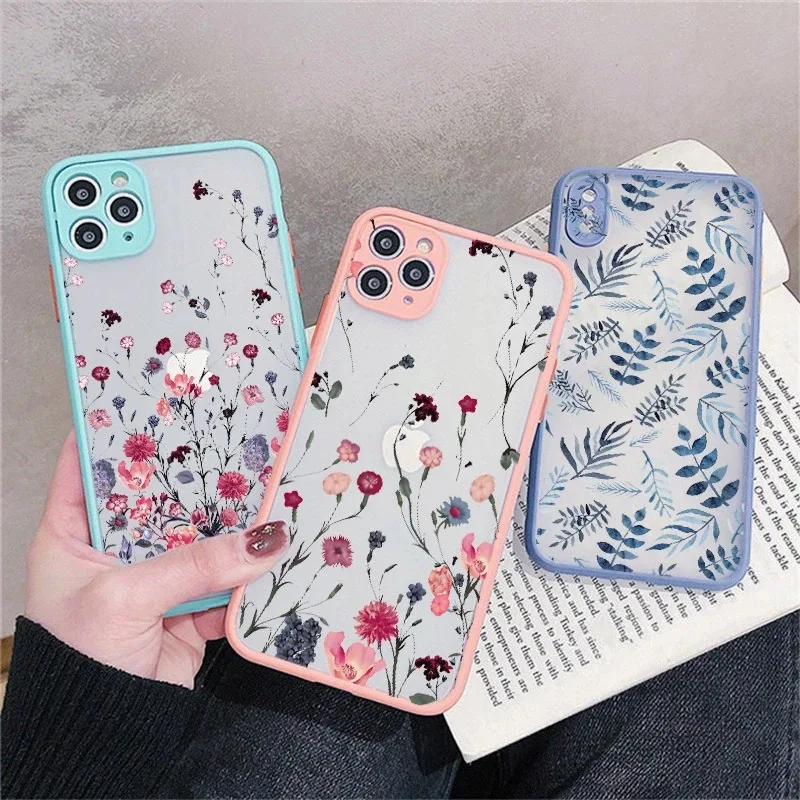 Fashion Pretty Cute Flowers Phone Case For iPhone 13 12 11 Pro Max 7 8 Plus X XR XS Max Mini SE2020 Transparent Matte Back Cover iphone 13 pro max case