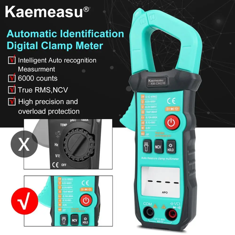 

Kaemeasu Intelligent Digital Multimeter Clamp Auto Recognition Measurment 6000 Counts True RMS NCV Electronic Repair Tool