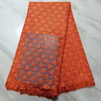 

orange Color French Milk silk Lace Fabric 2018 High Quality African Voile Flannel Lace Fraric With Beaded for Nigerian Wedding