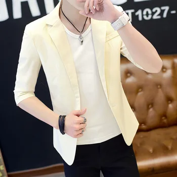 

Thin Section Middle Sleeve Small Suit Coat Slim Fit Trend Leisure Hairstyle Teacher Seven Points Sleeve Suit Suit Male