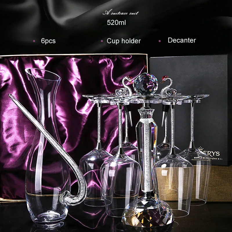 Европейский роскошный хрустальный Алмазный Кубок для шампанского бокал для вина Романтические свадебные бокалы Подарочная коробка вечерние посуда для напитков - Цвет: M07   520ml  Silver