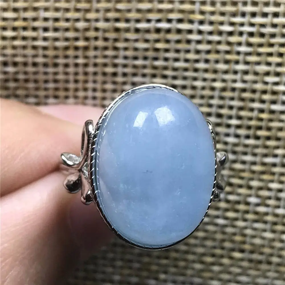 Natural Aquamarine Ring For Woman Lady Man Blue Clear Crystal 17x13mm Beads Stone Silver Fashion Adjustable Ring Jewelry AAAAA