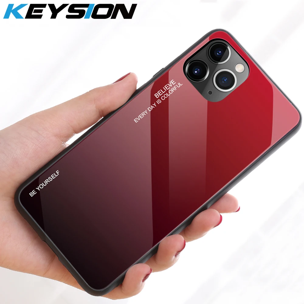 Чехол из закаленного стекла KEYSION с градиентом для iPhone 11 Pro Max силиконовая задняя