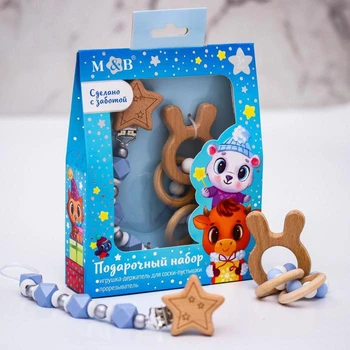 

Gift set "Snowflakes", 2 items: holder for pacifier and teether rodent