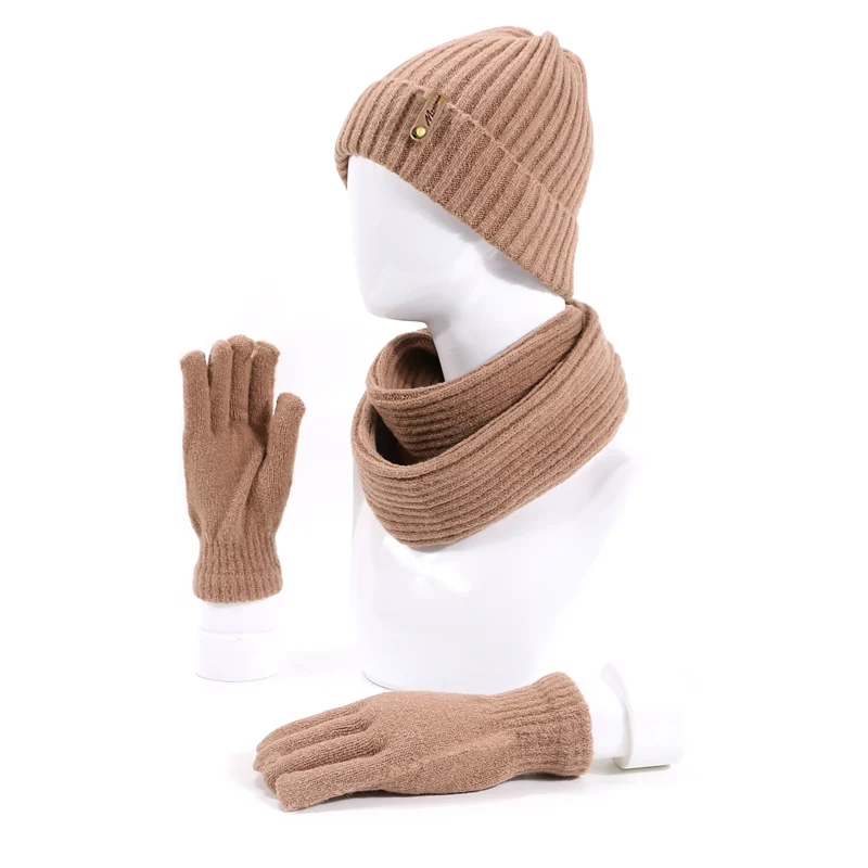 Unisex Beanie Hats Scarf Gloves Three-piece Winter Knitting Hat Men Women's Fashion Outdoor Warm Thick Beanie Hat Scarf Gloves - Цвет: C