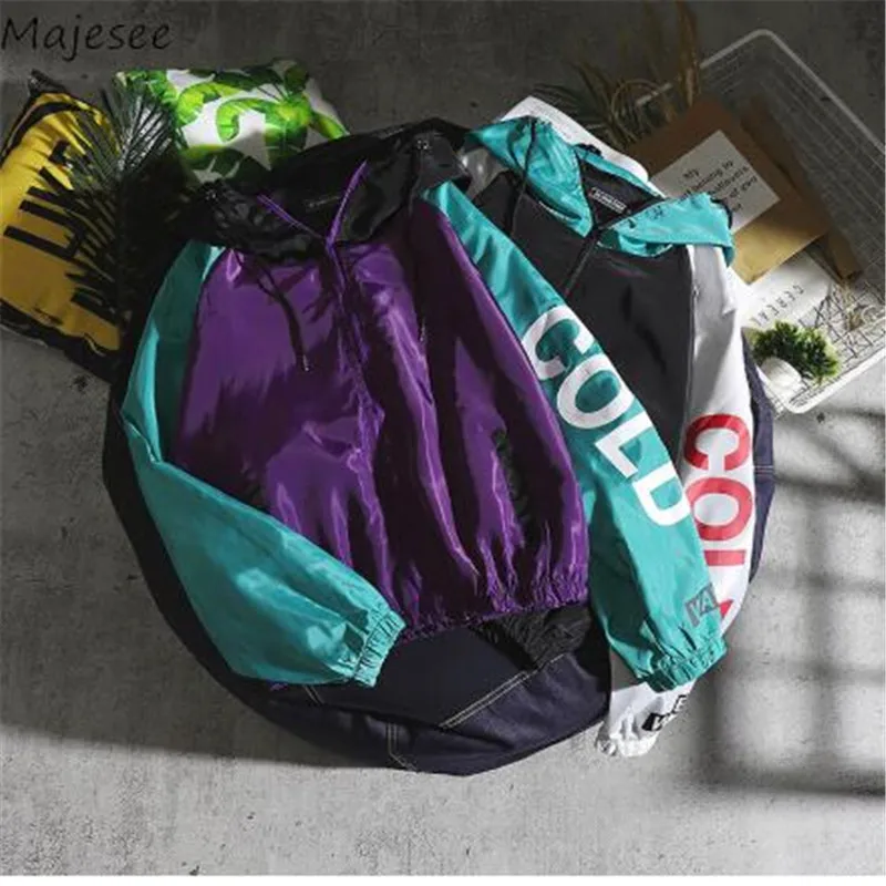 

Jackets Men Letter Printed Hooded Patchwork Leisure Harajuku Daily Hip Hop Jacket Mens Trendy Korean Style Zipper Chic Coats