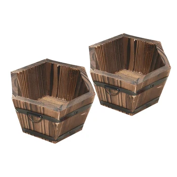 

2Pcs Wooden Bucket Pot Flower Planter Barrel Patio Home Decor Hexagonal Top