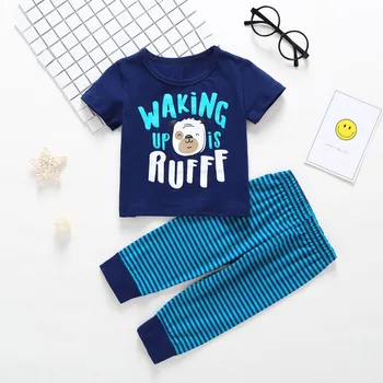 

Toddler Baby's Sets Baby Boy Girls Clothes Sets Cotton Short Sleeve Cartoon Tops + Striped Pants Outfit Casual Infant Clothing