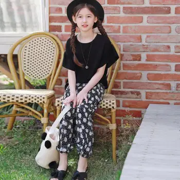 

2020 new girls 2 pcs set t-shirt+long pants fashion summer cotton girls suit 3-8 years HV502