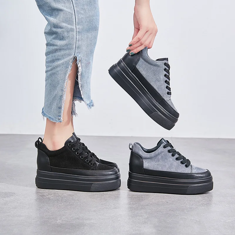 

Muffin shoes female autumn and winter 2019 new thick bottom increased 7cm sports shoes wild leather walking shoes women ZZ-82