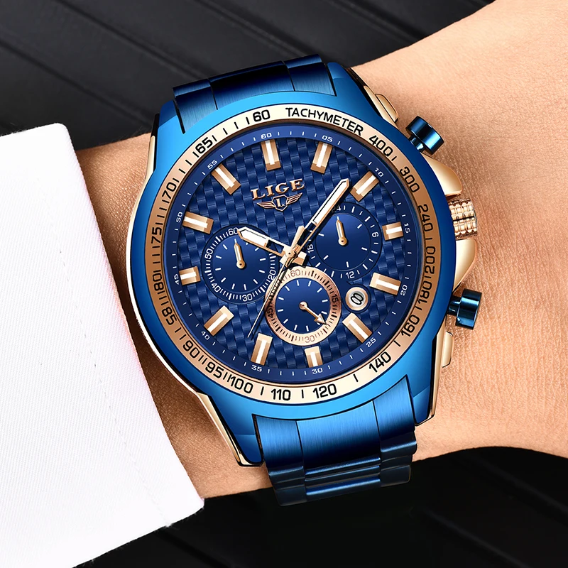 Lige Mens Watches Military Sport Watch For Men Fashion Business Watch Stainless Steel Waterproof-5