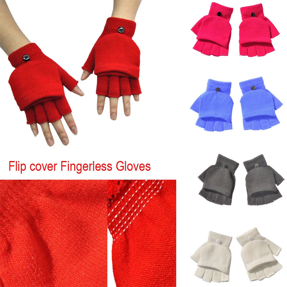 Перчатки Без Пальцев для взрослых Модные женские мужские зимние теплые Перчатки для рук и запястья с откидной крышкой варежки для мужчин и женщин