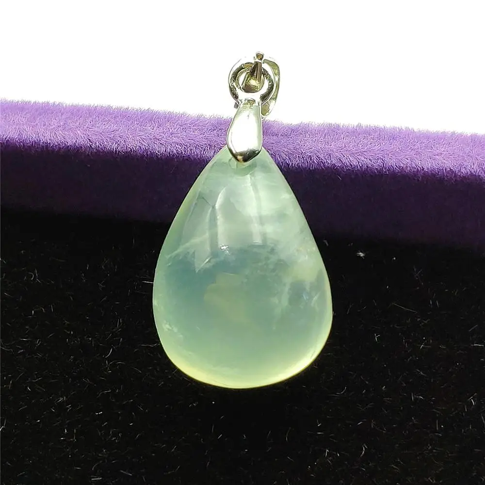 Натуральный Зеленый Пренит ожерелье с каплевидными кристаллами Кулон 22x14x10 мм драгоценный камень прозрачная бусина для женщин мужчин любовь подарок кристалл исцеление AAAAA