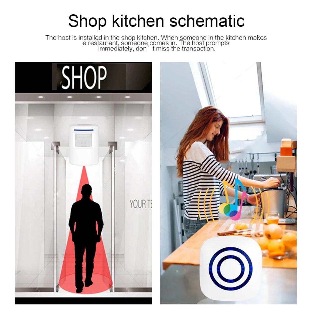 

Newest Wireless Door Bell Welcome Chime Alarm Smart Infrared Motion Sensor Doorbell Safely Security for Home Shop Hotel Office