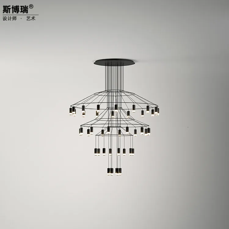 

2019 Northern Europe A Living Room Compound Stair Case A Chandelier Originality Personality Long Line Illuminations