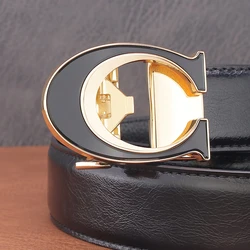 High Quality Black Belt Leather Casual Personality Luxury Automatic Buckle Brand Letter Belt Men's Designer