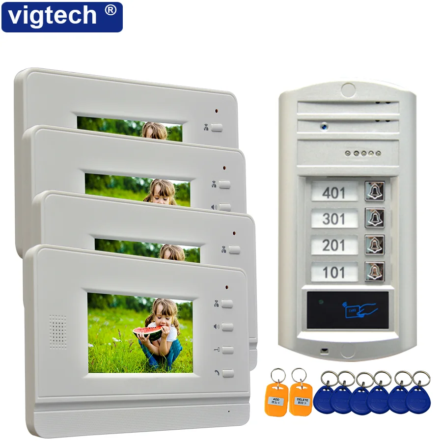 Vigtech 4 3 ''цветной видео телефон двери монитора с 1 Интерком дверной звонок может