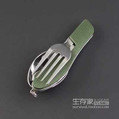 Outdoor Folding Tableware Stainless Steel Pocket Knife Fork Spoon Bottle Opener Camping Picnic Tool Set