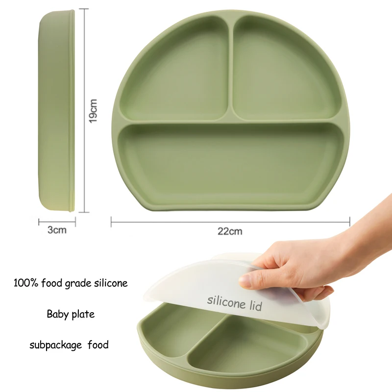 1 Pcs New Design Newborn Accessories Feeding Soft Silicone Children's Tableware Fashionable Dust Cover Dishes Plates Baby Stuff 3