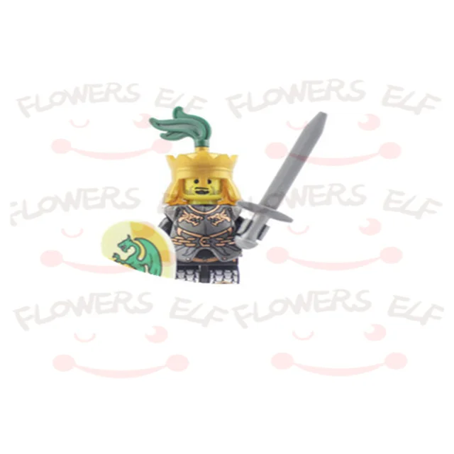 1PCS Blue Lion Red Green Dragon Knight Mini Two-person Villain Middle Age Assembling Building Blocks Children'sToy Medieval Knig 9806A