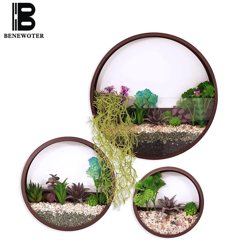 Online Kreative Runde Eisen Kunst Wand Vase Hängen Blume Topf Sukkulente Wand Pflanzer Hause Wohnzimmer Bonsai Dekoration Glas Vasen