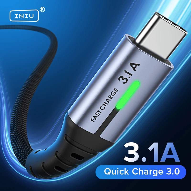 Кабель INIU Micro USB Type-C для быстрой зарядки и передачи данных светодиодный 3 1 А Huawei